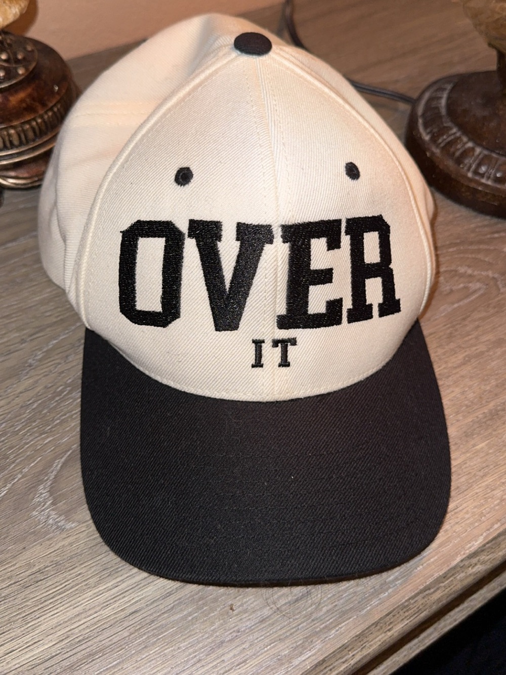 Two-Tone 'OVER IT' Baseball Cap - Cream & Black